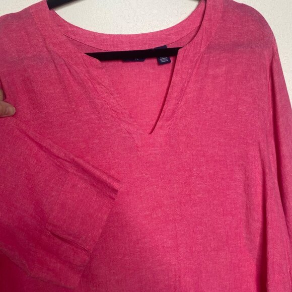 Lands End Linen Blend Tunic Top Womens XL Pink V Neck 3/4 Sleeves Lightweight Be - Picture 4 of 9